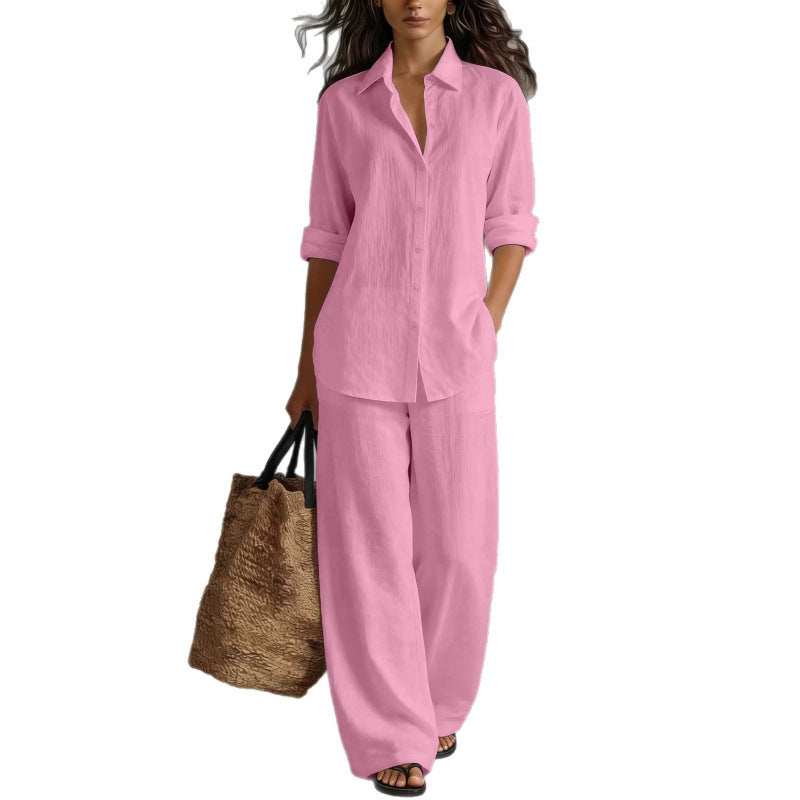 Casual katoen-linnen blouse en broekset voor dames