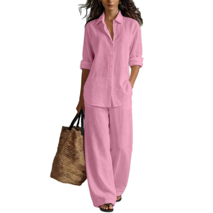 Casual katoen-linnen blouse en broekset voor dames
