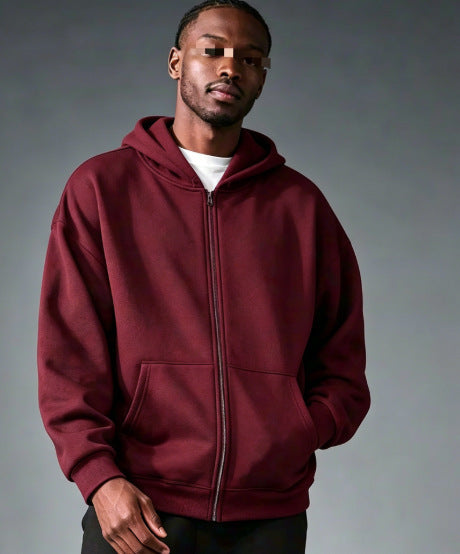 Men Women Solid Color Zipper Hooded Sweatshirt