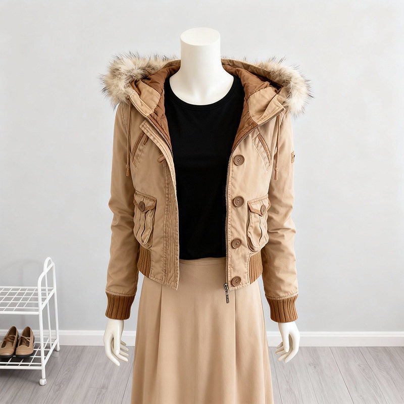 Washed Distressed Slim Jacket with Fur Collar
