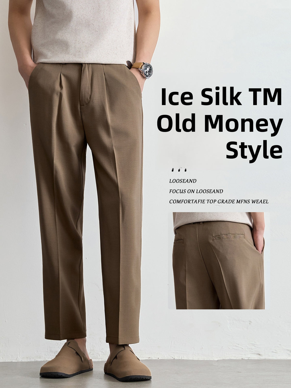 Mens Ice Silk Straight Leg Cropped Pants