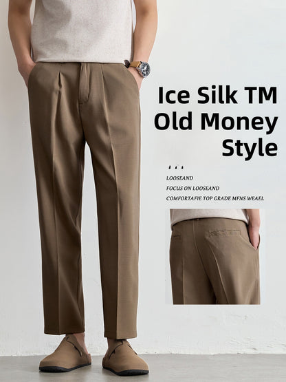 Mens Ice Silk Straight Leg Cropped Pants