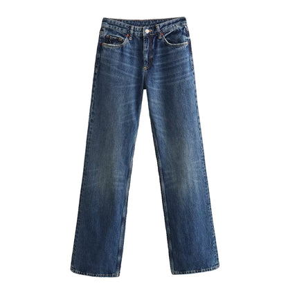 Jeans met hoge taille en rechte wijde pijpen voor dames