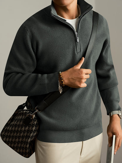 Half-Zip Wool Blend Cardigan Sweater