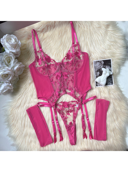 Lace Mesh Lingerie Four-Piece Set