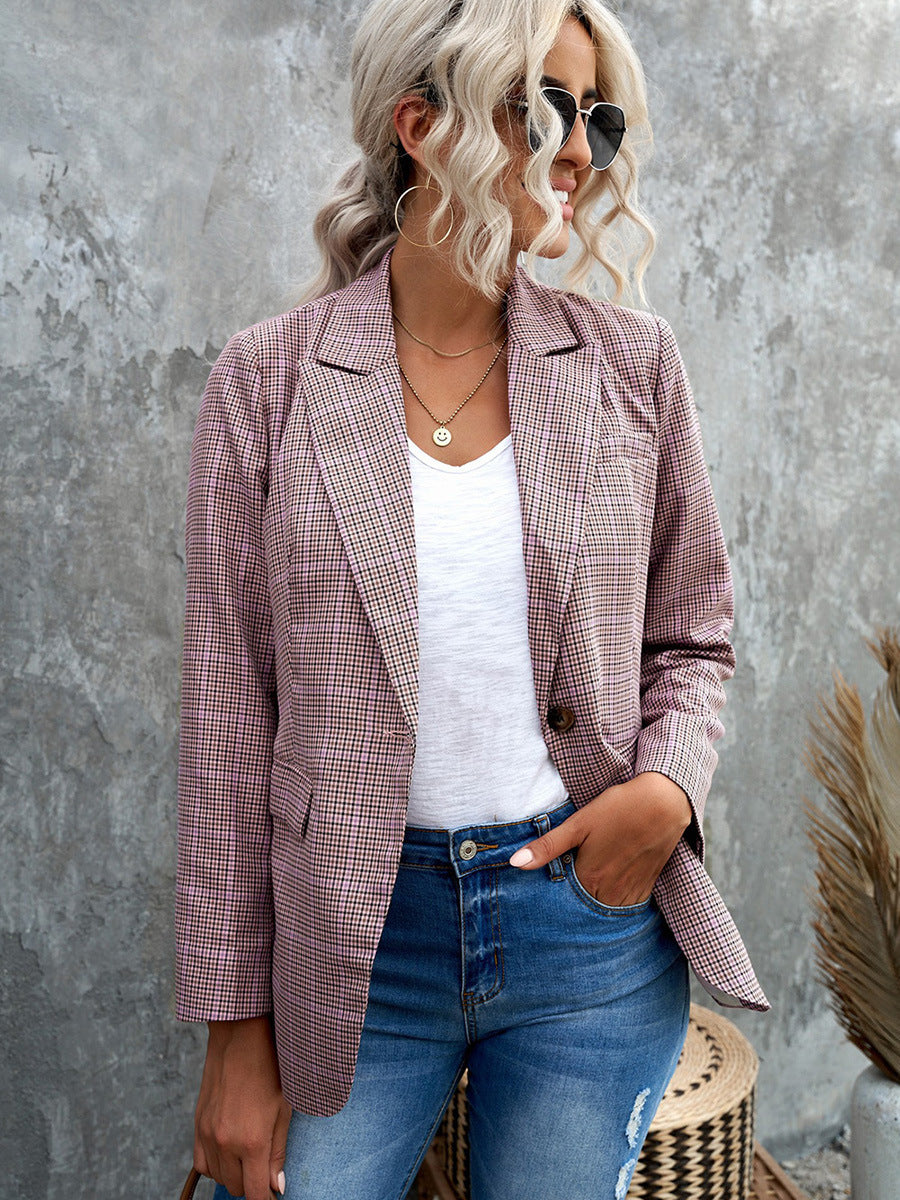 Geruite dames blazer met klepzakken