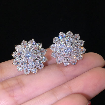 Double Layer Sunflower Zircon Women Earrings
