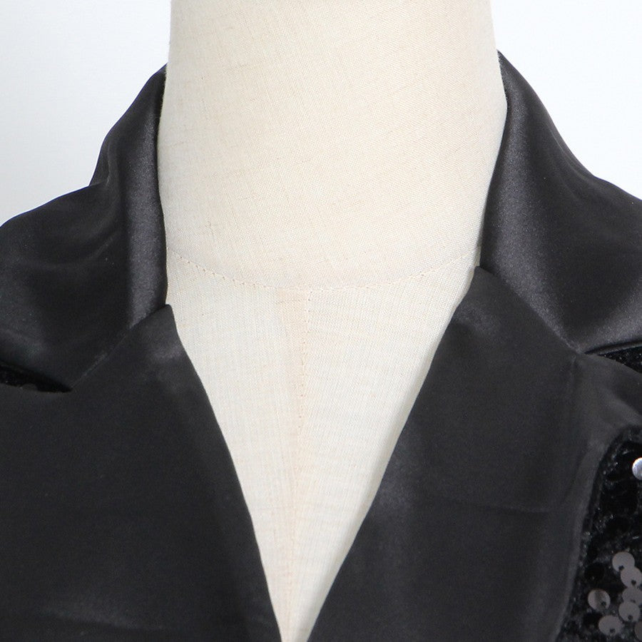 Lange Mouw Pailletten Blazer Met Veren Manchetten