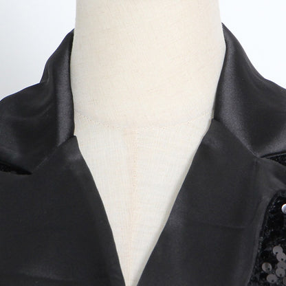 Lange Mouw Pailletten Blazer Met Veren Manchetten
