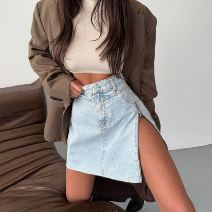 Design rits split denim rok dames
