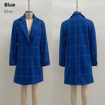 Retro Plaid Mid-Length Lapel Coat for Women