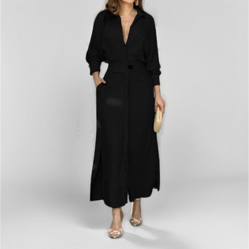 Elegant Tie-Waist Long Sleeve Dress