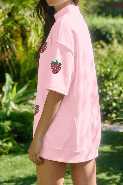 Oversized T-shirt met pailletten aardbeienprint en bijpassende casual shorts