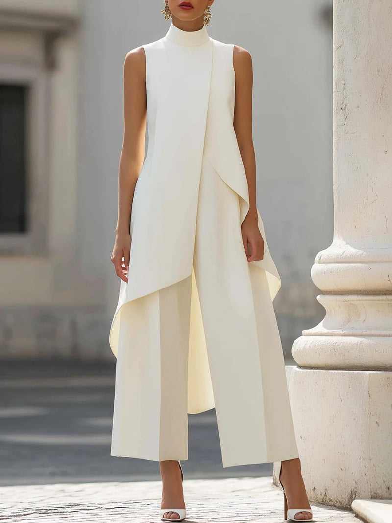 Womens High-Neck Sleeveless Wide-Leg Pants Set