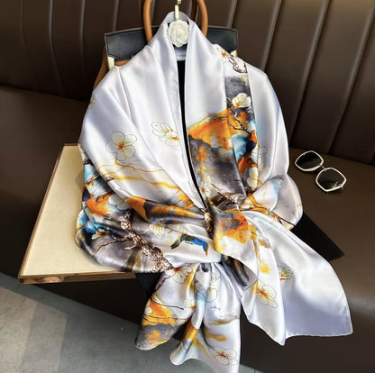 Women's Lijin Satin Scarf Floral Print Shawl