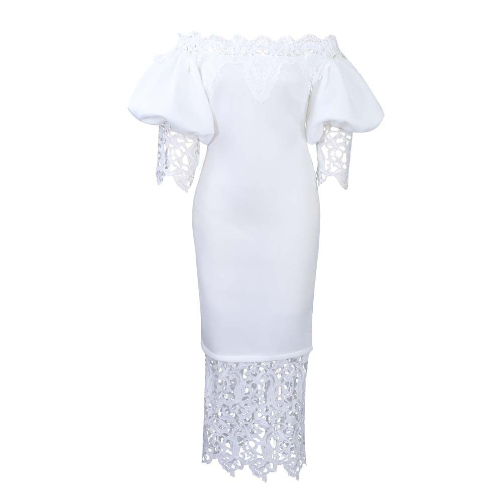 Elegant Lace-Panelled Boat-Neck Dress