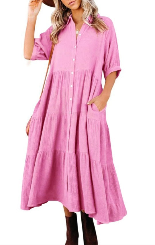 Dames casual jurk met lange mouwen en knopen