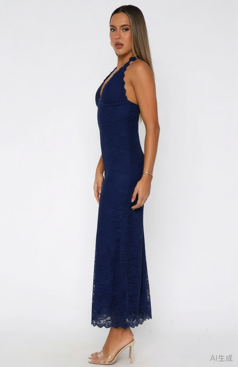 Elegant Chiffon Halter Neck Long Dress