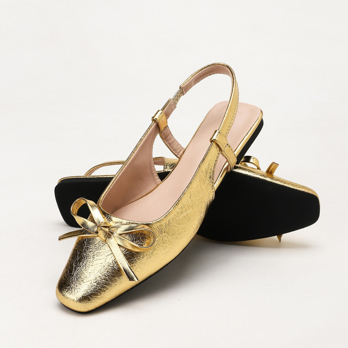 Womens French Style Gold Flat Sandals Closed Toe Mary Jane Shoes