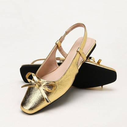 Womens French Style Gold Flat Sandals Closed Toe Mary Jane Shoes