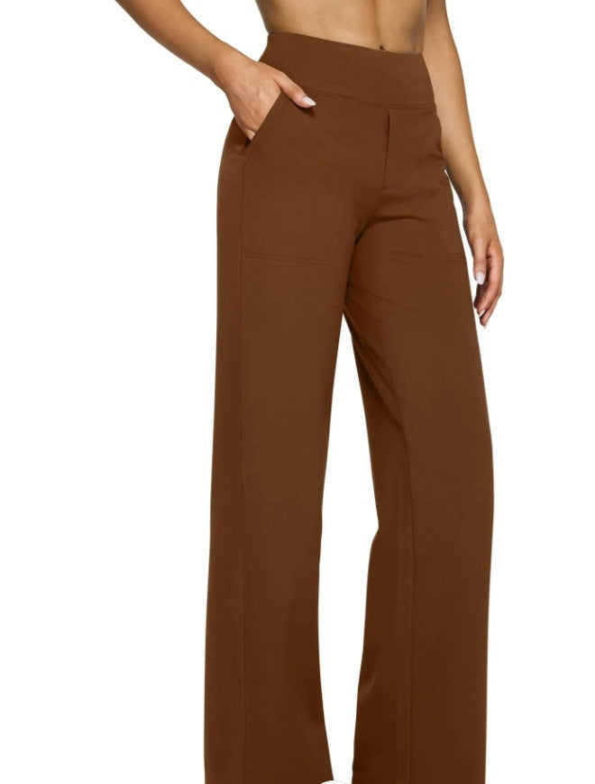 Casual High-Waisted Straight Pants Loose Pocket Yoga Pants