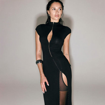 Elegant Black Hollow Detail Floor Length Dress