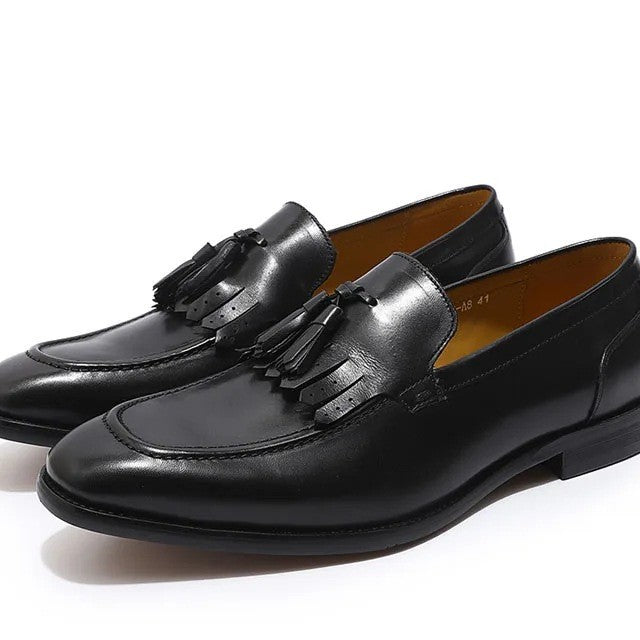 British Style Cowhide Tassel Mens Slip-On Loafers