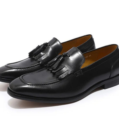 British Style Cowhide Tassel Mens Slip-On Loafers