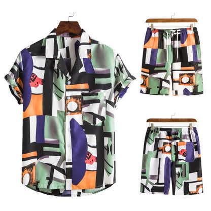 Hawaiian Series Strand Stijl Korte Mouw Shirt Strandbroek Tweedelig Set