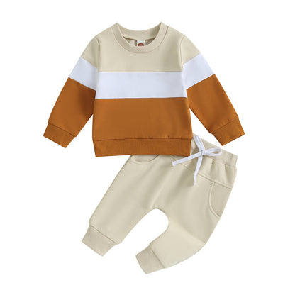 Baby Boy Color Block Long Sleeve Sweatshirt and Trousers Cotton Set