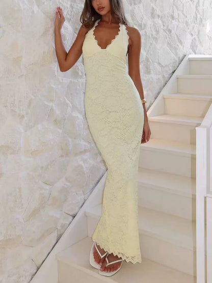 Elegant Chiffon Halter Neck Long Dress