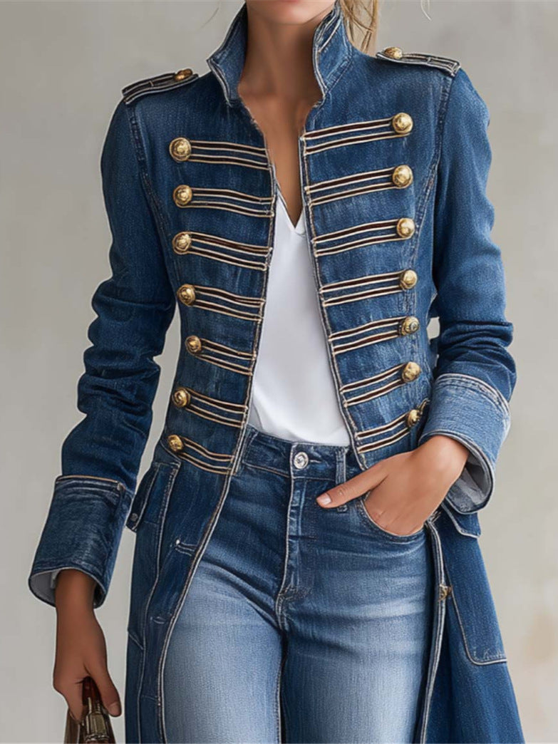 Western Style Denim Mid-Length Coat