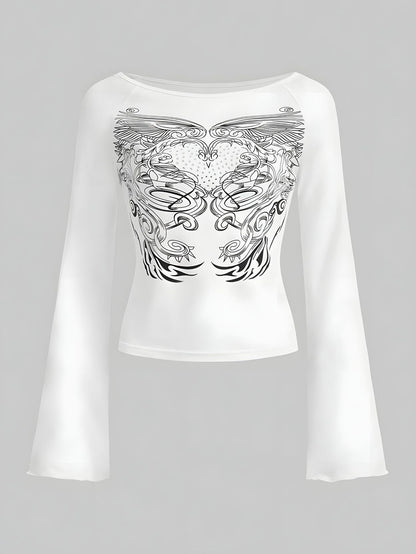 Big V-Neck Classic Micro Long Sleeve Top T-shirt