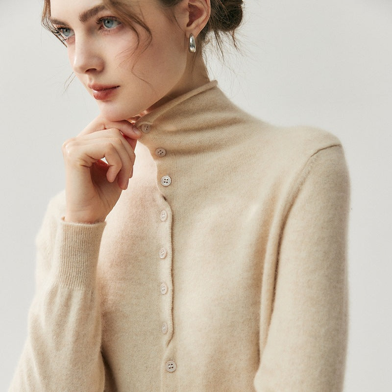 Cashmere wool rolled-edge high-neck sweater