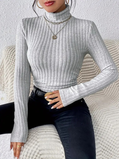 Womens High Neck Ribbed Knit Top