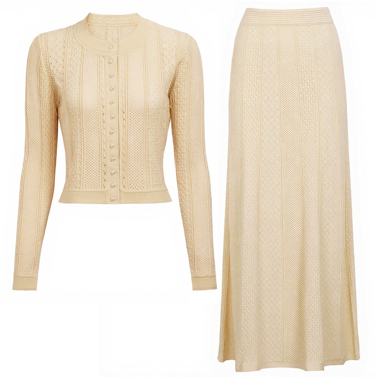 Women's long-sleeved knitted two-piece dress set