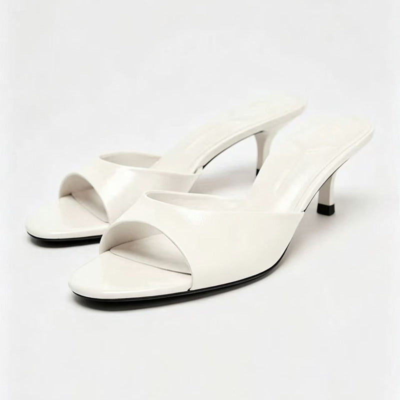 Black Stiletto High Heels Half-Mule Peep-Toe Low-Heeled Sandals for Women