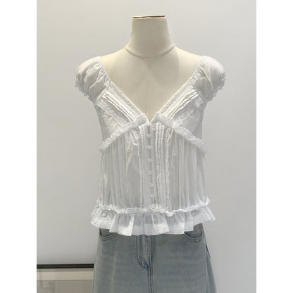 Chic Lace V-Neck Chiffon Short-Sleeve T-Shirt