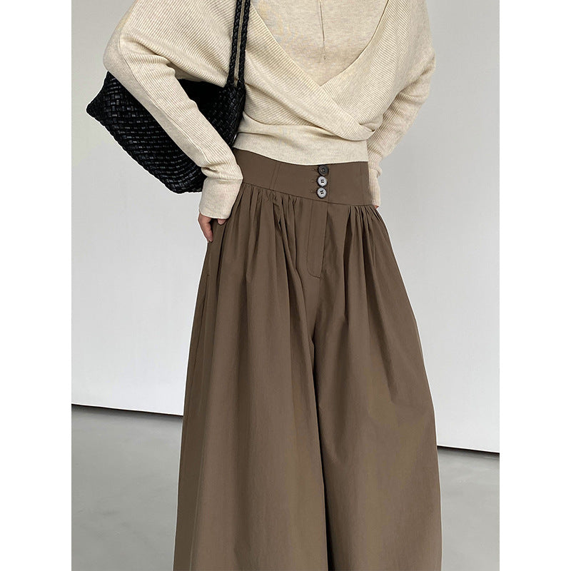 Womens High Waist Wide Leg Cotton Pants