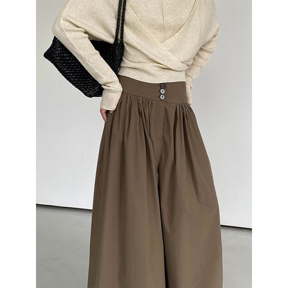Womens High Waist Wide Leg Cotton Pants