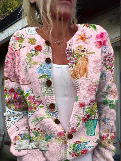 Womens 3D Printed Knit Cardigan
