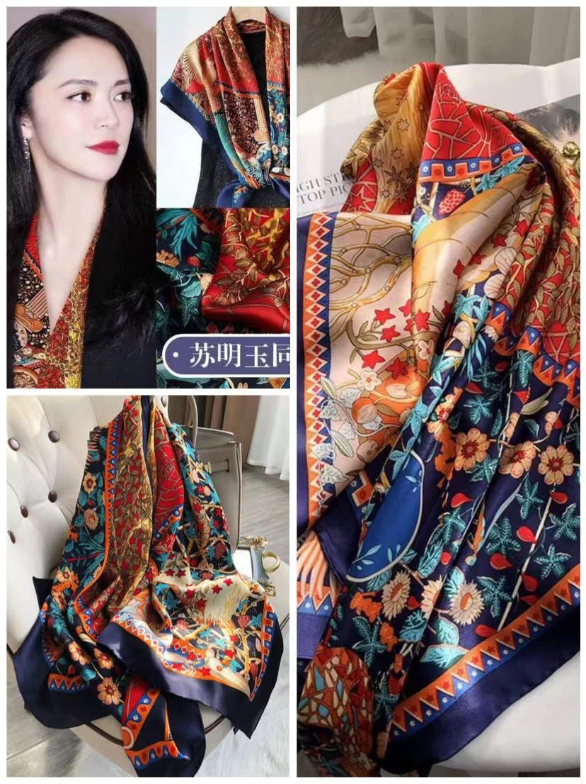 Women's Lijin Satin Scarf Floral Print Shawl