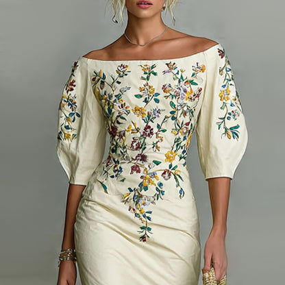 Elegant One-Shoulder Lantern Sleeve Dress