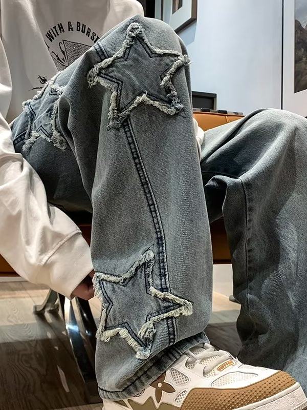 Rechte jeans met sterren aplicaties en wijde pijpen voor jongens