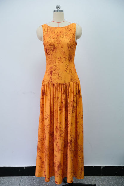 Lage Taille Bedrukte Mouwloze Slim Fit Lange Jurk