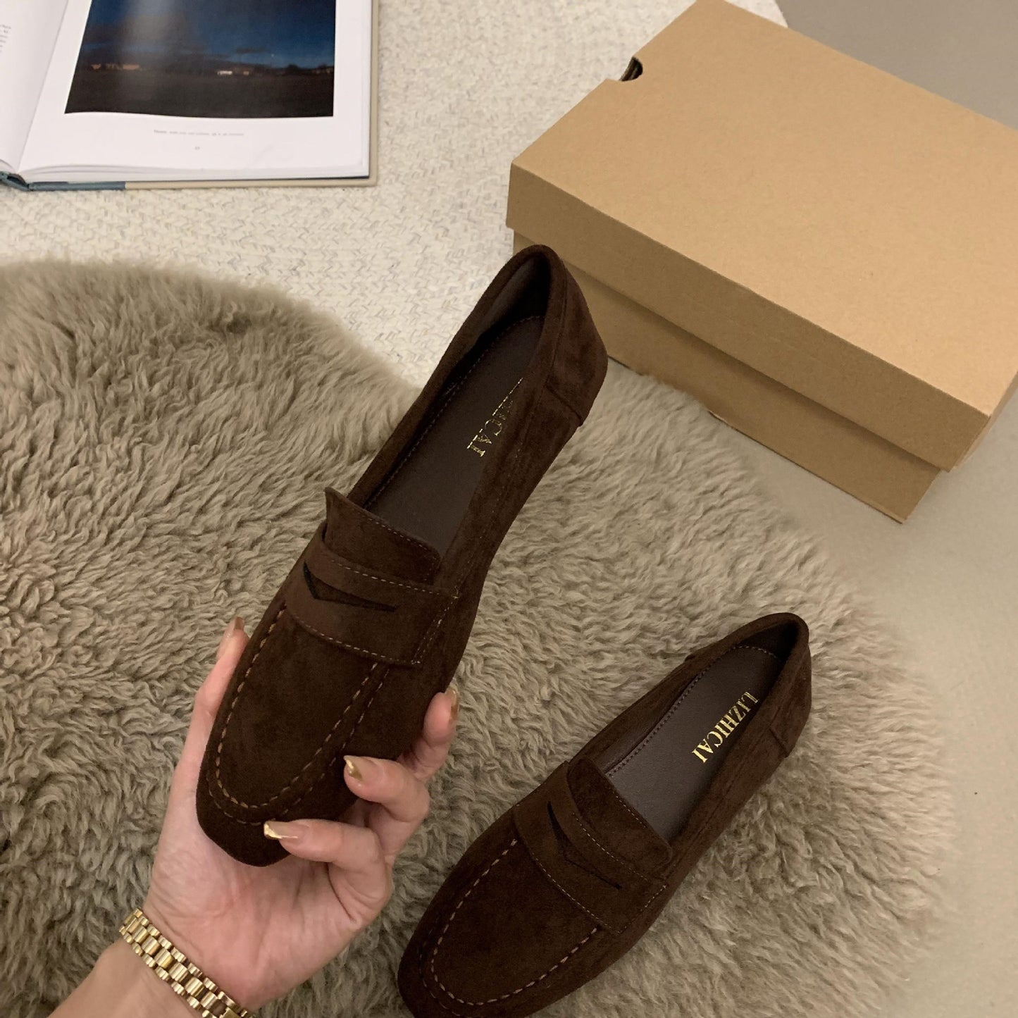 Womens Suede Slip-On Loafers