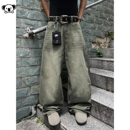 Washed Straight-Length Denim Pants