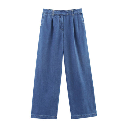 Wide Sleeve Denim Shirt and Pleated Pants