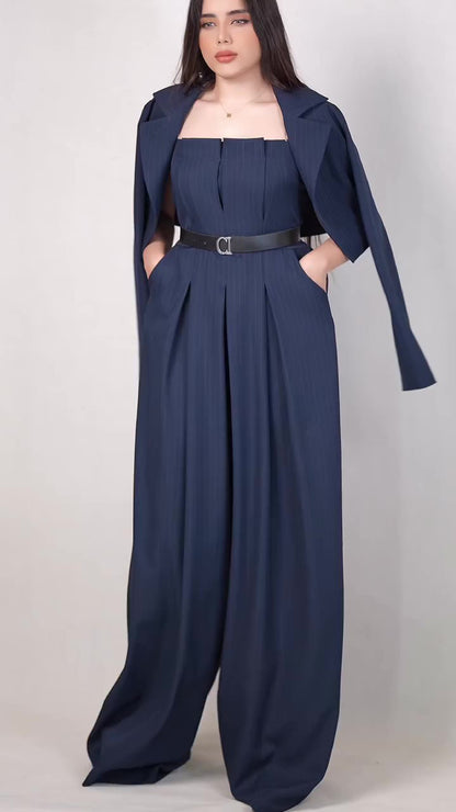 Gestreepte Tube Top Jumpsuit Kort Blazer Pak