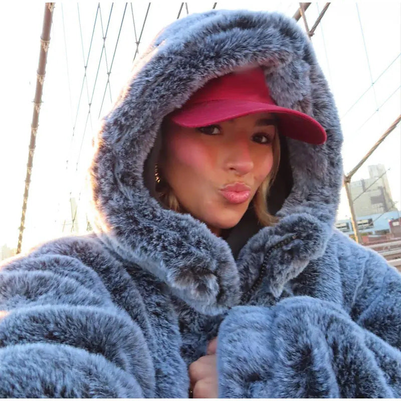 Amerikaanse korte jacket van imitatiebont met capuchon